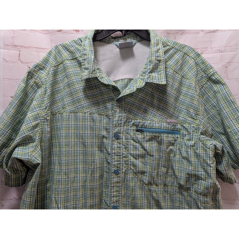 Columbia Men's XXL Button-Down‎ Shirt Green Yellow Plaid Cotton Blend